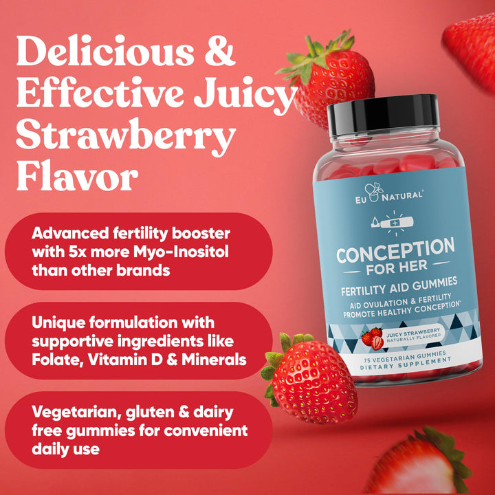Conception for Her Fertility Gummies - Fertility Supplements for Women with Myo Inositol, Folate & More Essential Nutrients - Delicious Juicy Strawberry Hormone Balance Vitamins, 75 ct Gummies