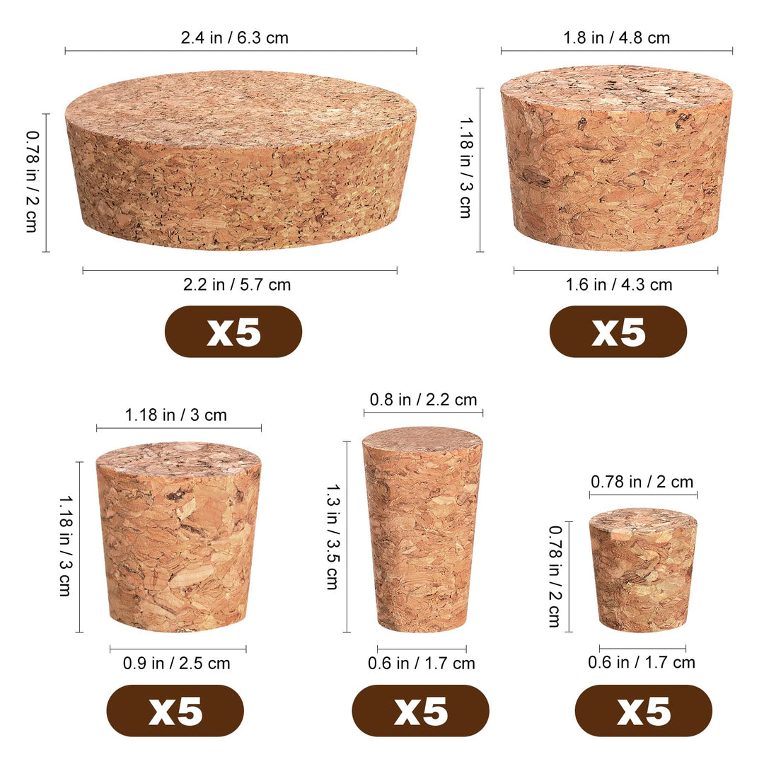 25pcs Tapered Cork Plugs Wine Bottle Corks Wooden Bottle Cork Replacement Corks for Bar Home Restaurant