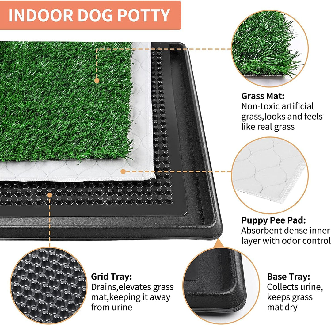 Dog Grass Pet Loo Indoor/Outdoor Portable Potty, Dog Litter Box, Artificial Grass Patch Bathroom Mat and Washable Pee Pad for Puppy Training, Full System with Trays (Pet Training Tray, 20x16)