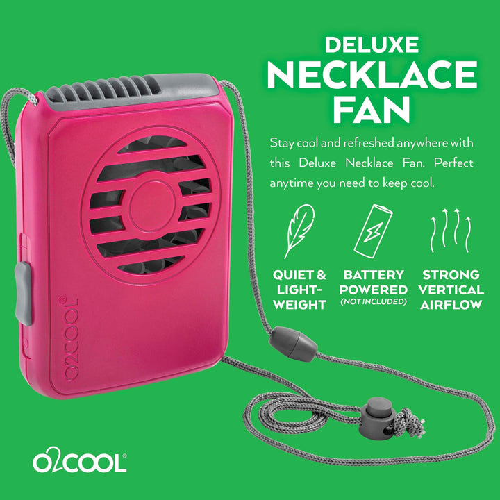 Battery Powered Deluxe Necklace Fan for Personal Cooling with Adjustable Lanyard (Raspberry)