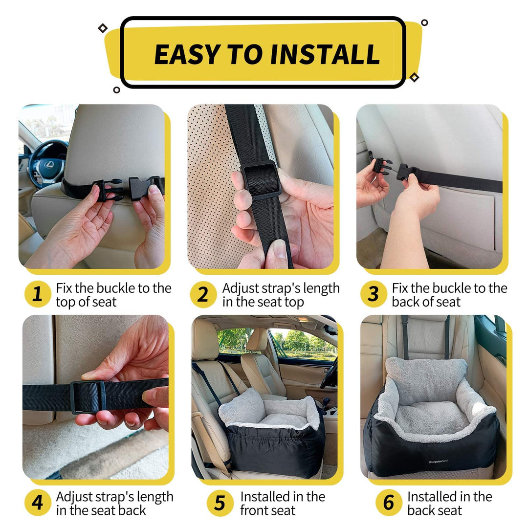 Dog Car Seat for Small Dogs, Fully Detachable and Washable Cat Carseats Under 25 lbs, Soft Pet Booster Seats with Storage Pockets and Clip-On Leash Portable Car Travel Carrier Bed, Black