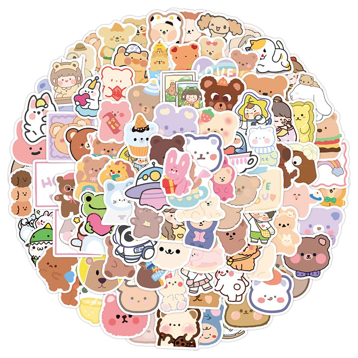 100pcs Cute Cartoon Korean Bear Stickers for Kids Scrapbooking,Lovely Aesthetic Vinyl Stickers for HydroFlasks Laptop Water Bottle Journal Fridge Graffiti Decals