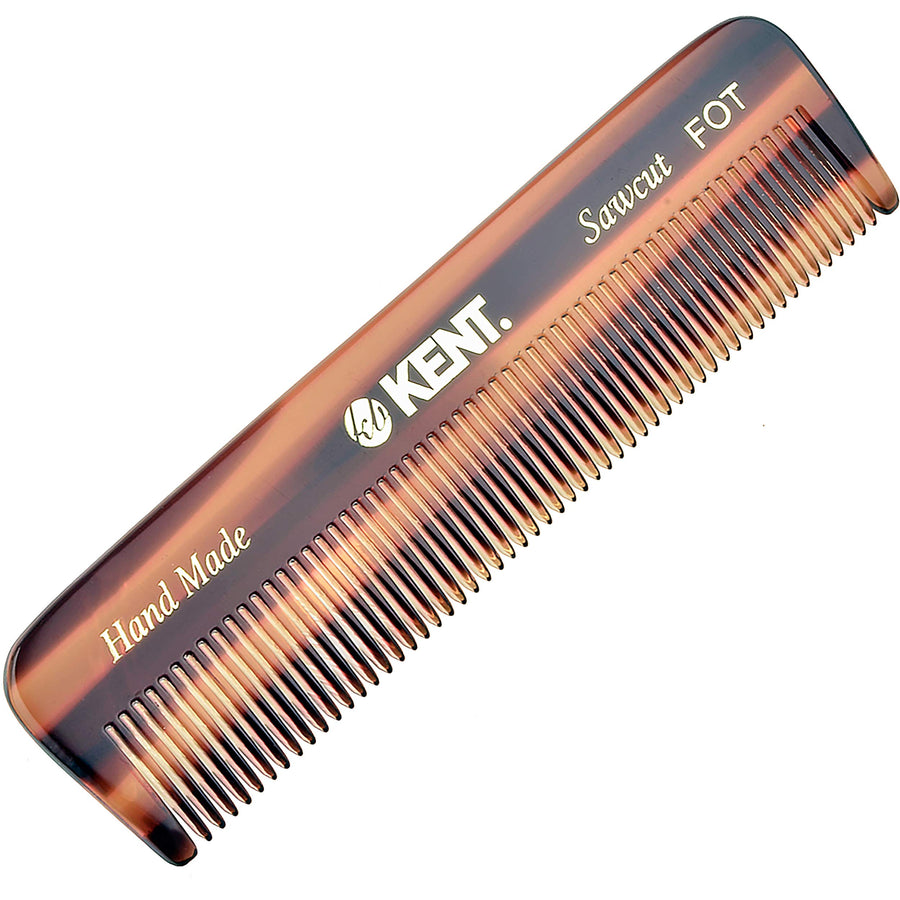 Kent FOT Handmade Fine Tooth Saw Cut Comb - Pocket Travel Styling Comb for Thinning Hair and Beards