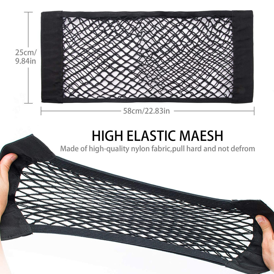 2 Pack Car Trunk Net Mesh Auto Cargo Storage Organizer Small Elastic SUV Netting Pocket Wall Sticker Add on Pouch Bag, 24 x 10 inch