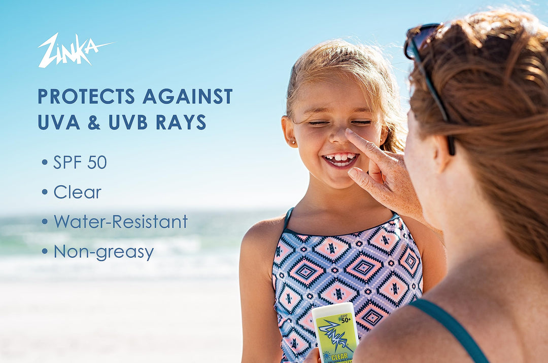 - Clear Zinc Oxide Sunscreen Face Stick SPF 50, Water Resistant for 80 Minutes - .49oz Stick