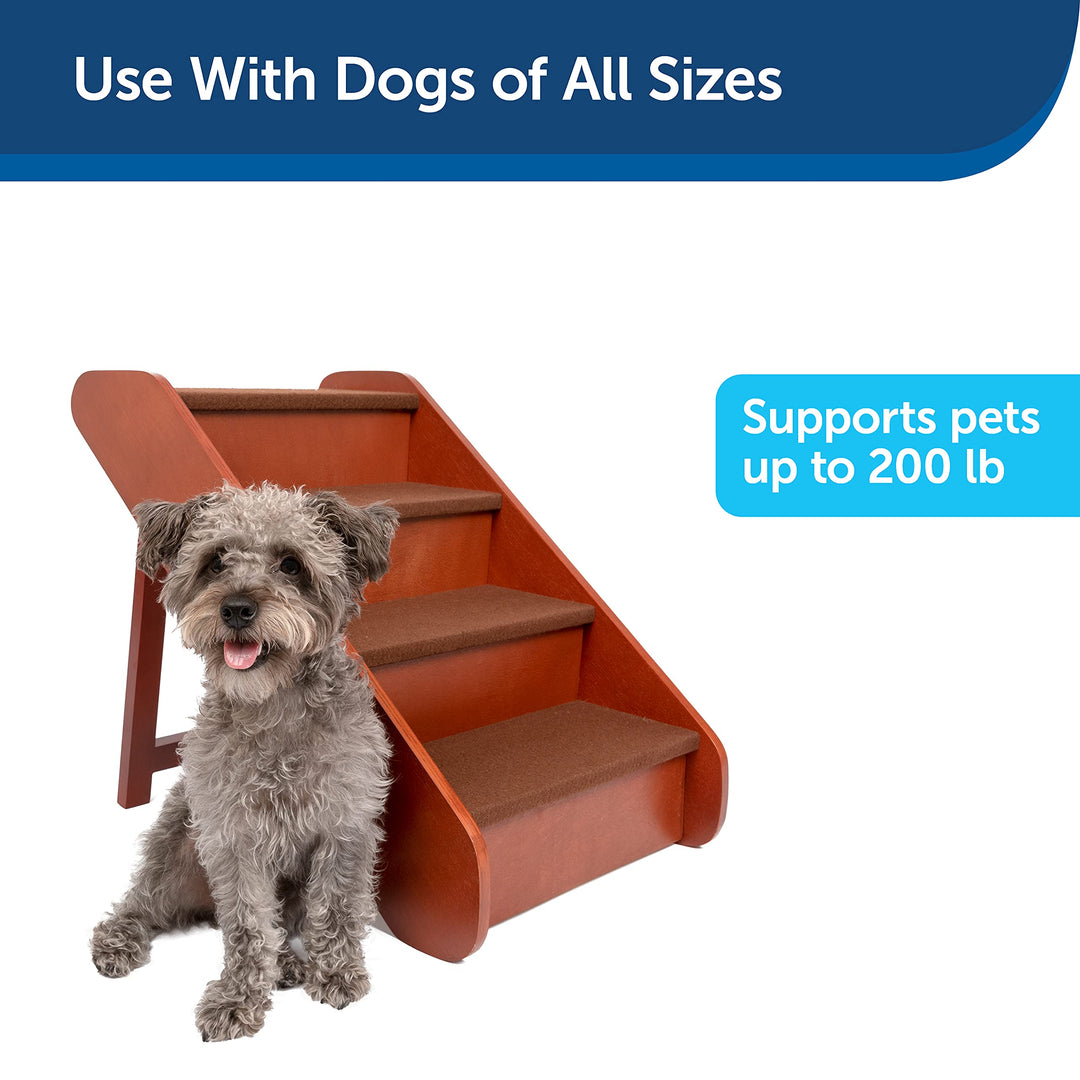 CozyUp Folding Wood Pet Steps - Dog and Cat Stairs - Lightweight Durable Wooden Frame Supports up to 200 lb - Side Rails and Non-Slip Feet Provide Added Security - 20 inches