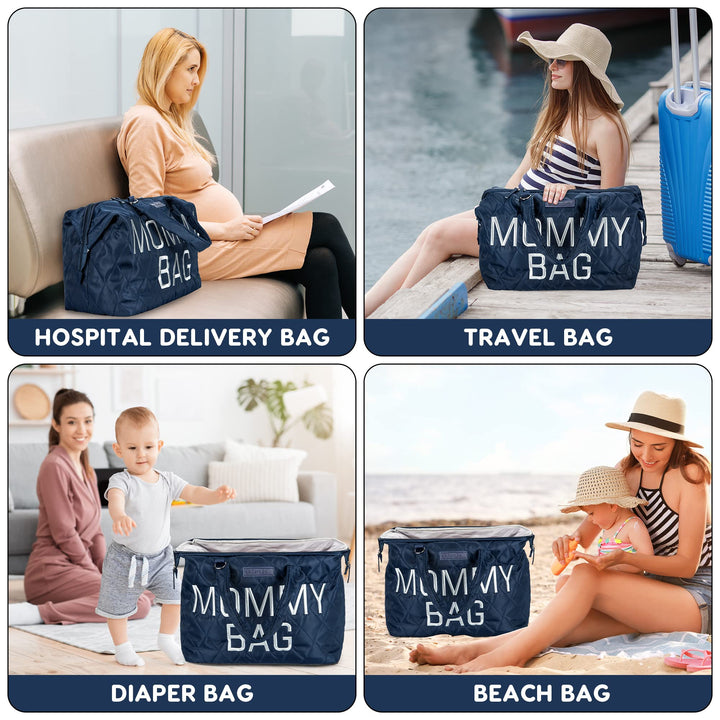 Mommy Bag for Hospital, Mom Bag Diaper Bag Tote, Mommy Hospital Bag, Maternity Bag for Hospital, Baby Shower Momma Diaper Bag - Blue