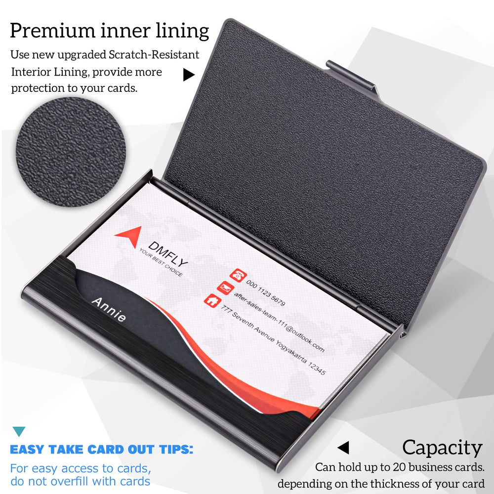 Slim Business Card Case for Men & Women, Pocket Metal Case, Professional Stainless Steel Business Card Holders, Purse Name Card Holder, Buckle Style Shut, Black