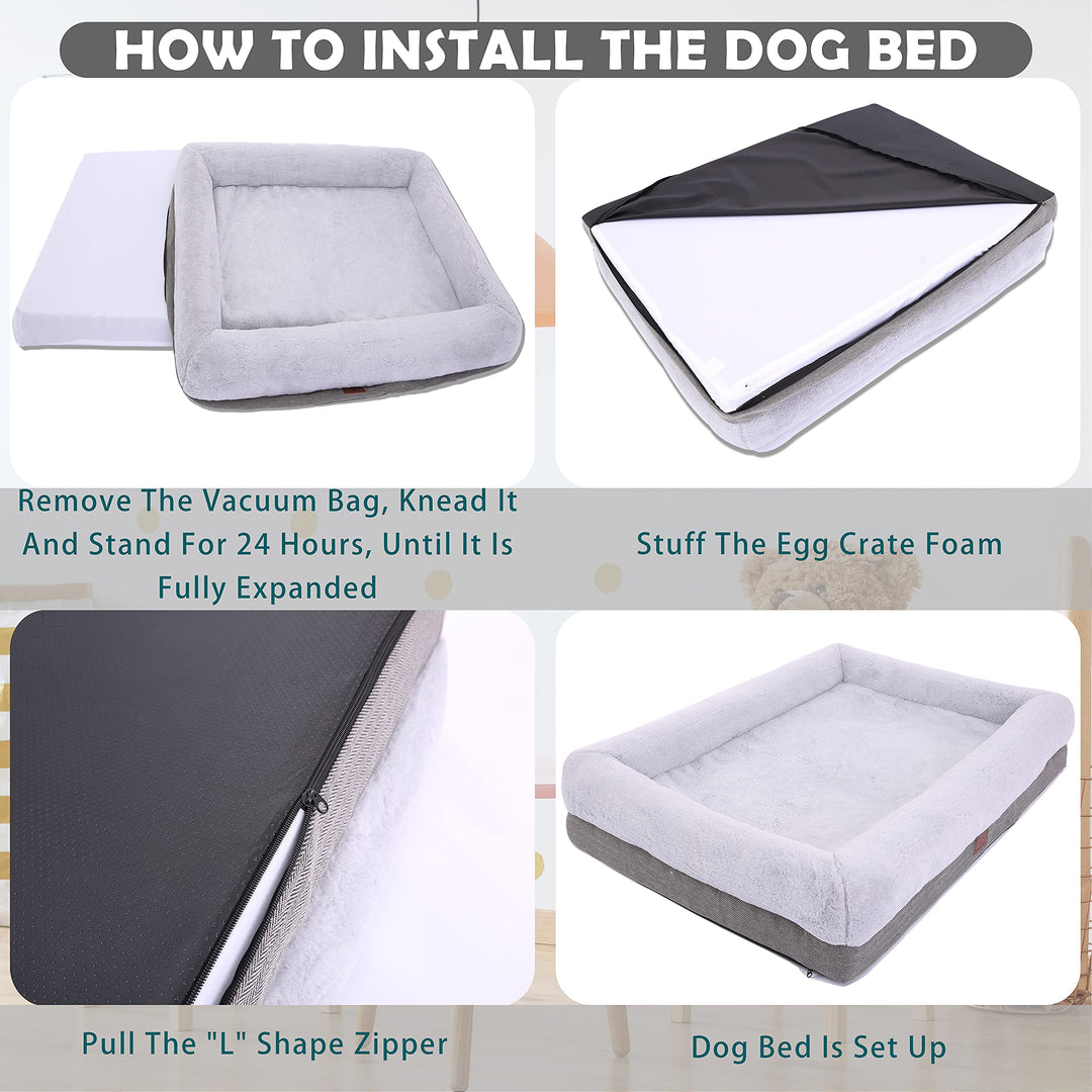 Orthopedic Dog Bed for Large Dogs, Bolster Sides Dogs Sofa Bed with Removable Washable Cover & Non-Skid Bottom, Soft Pet Bed with Egg Foam Dog Couch for Sleeping, 40 x 28 Inch, Gray