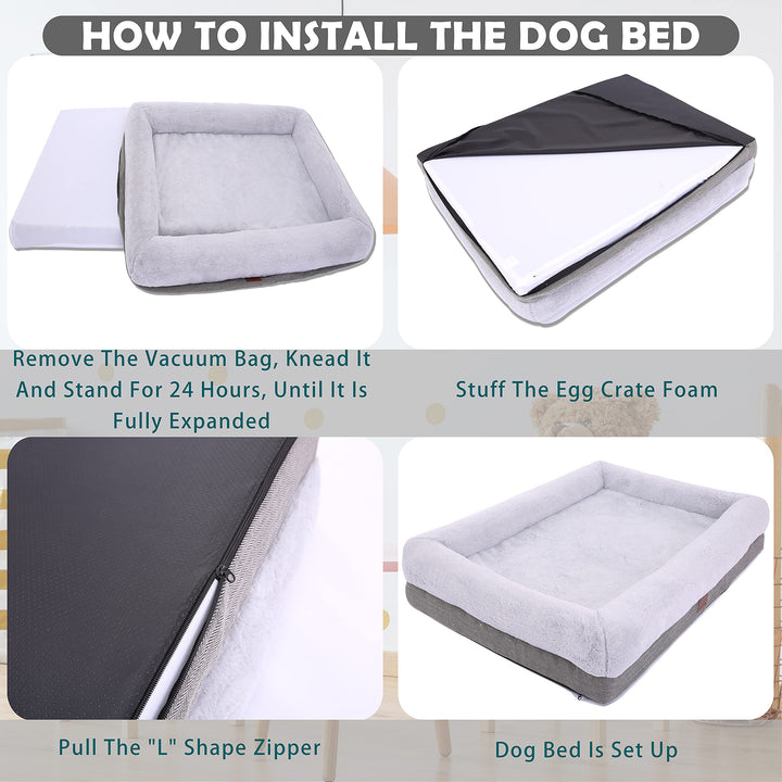 Orthopedic Dog Bed for Large Dogs, Bolster Sides Dogs Sofa Bed with Removable Washable Cover & Non-Skid Bottom, Soft Pet Bed with Egg Foam Dog Couch for Sleeping, 40 x 28 Inch, Gray