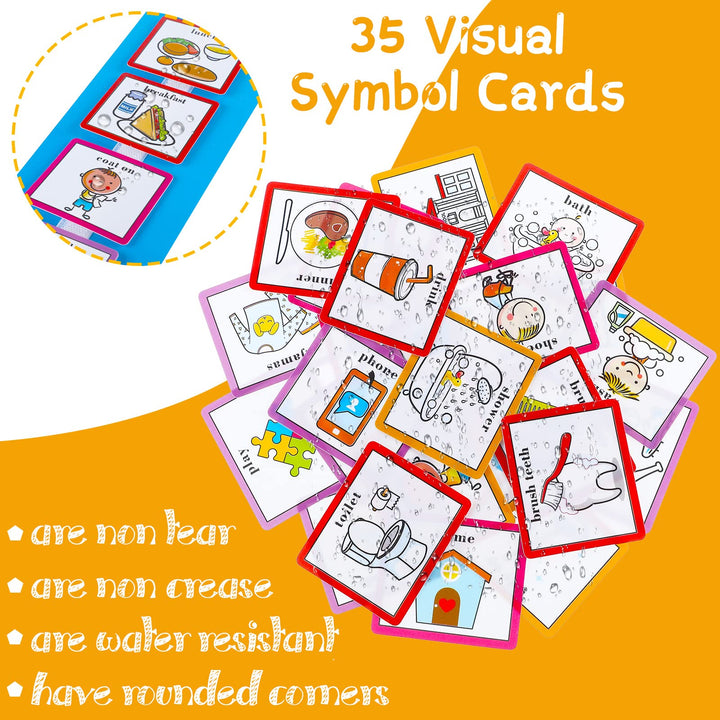 35 Pieces Visual Schedule Cards for Kids Routine Cards Home Chore Chart Routine Cards Autism Learning Materials with 35 Pieces Hook and Loop Dots for Kids, Classroom School (Cute Style, Blue)