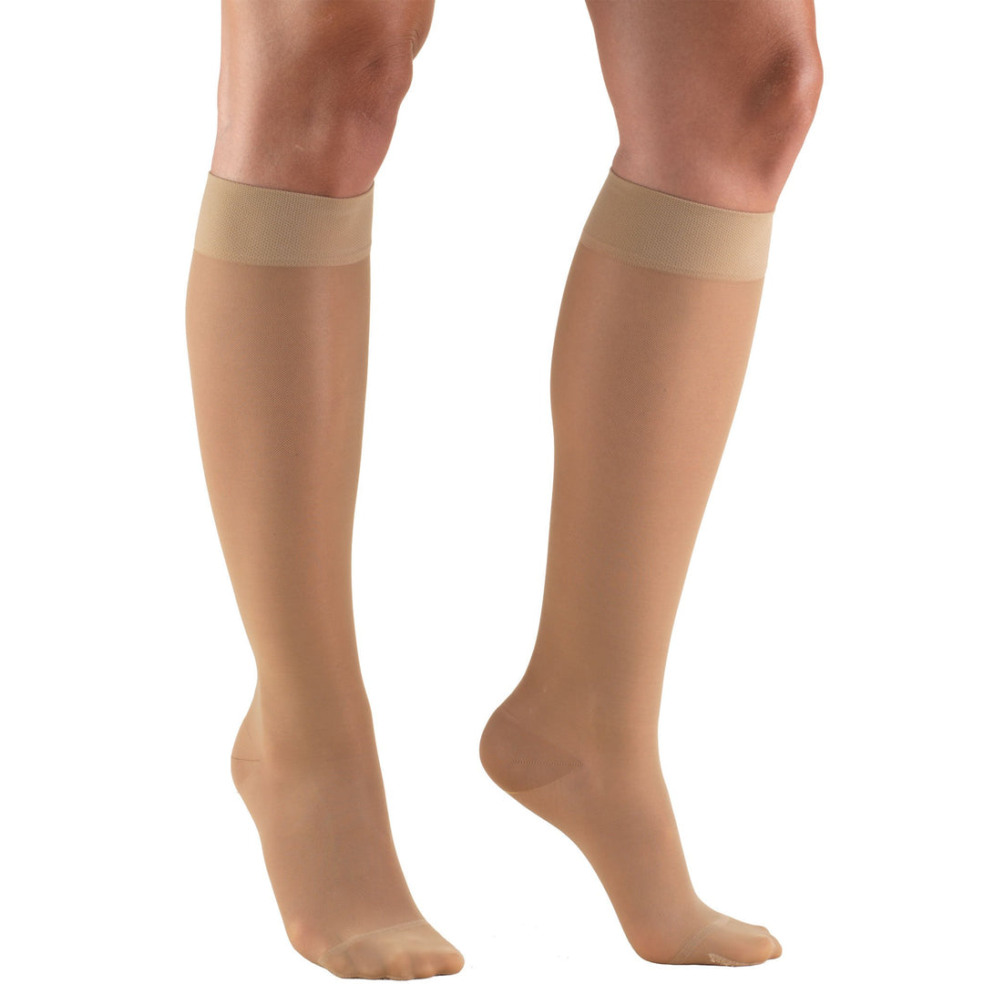 Truform Women's 15-20 mmHg Sheer Knee High Compression Stockings, Light Beige, X-Large