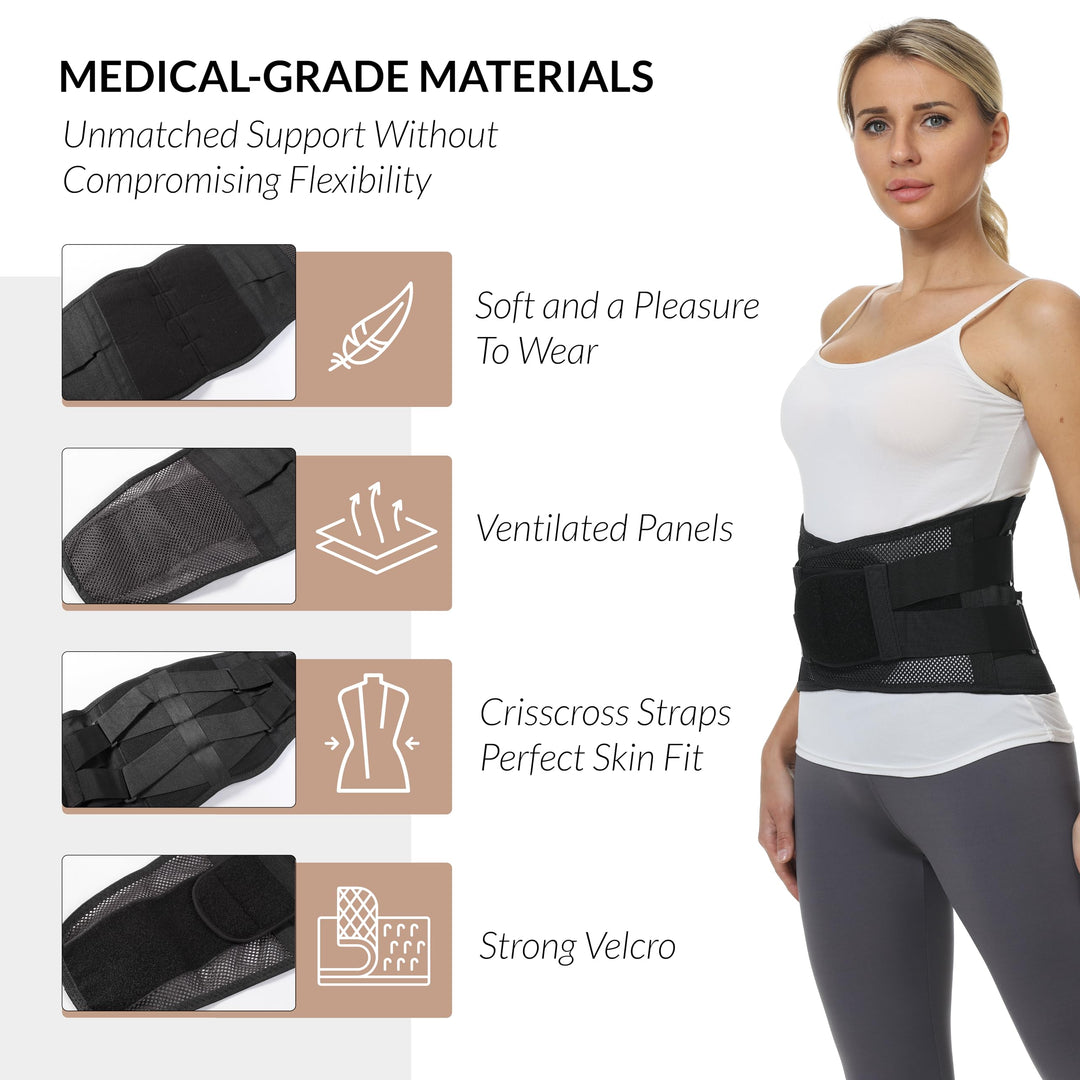 Adjustable Double Pull Lumbar Brace/Lower Back Belt (Black, Size XL)