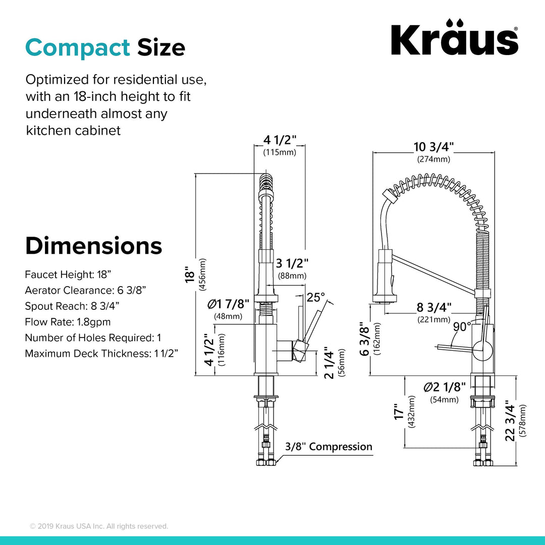 KRAUS Bolden Commercial Style 2-Function Single Handle Pull Down Kitchen Faucet in Stainless Steel/Matte Black, KPF-1610SSMB