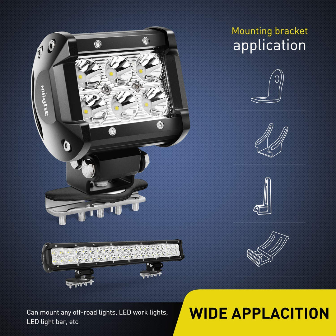 90025B Led Light Bar Mounting Brackets 2pcs Universal Hood Led Work Light led Pods Mount Bracket Clamp Holder for SUV Truck Off Road Installed No Need Drilling, 2 Years Warranty,Black