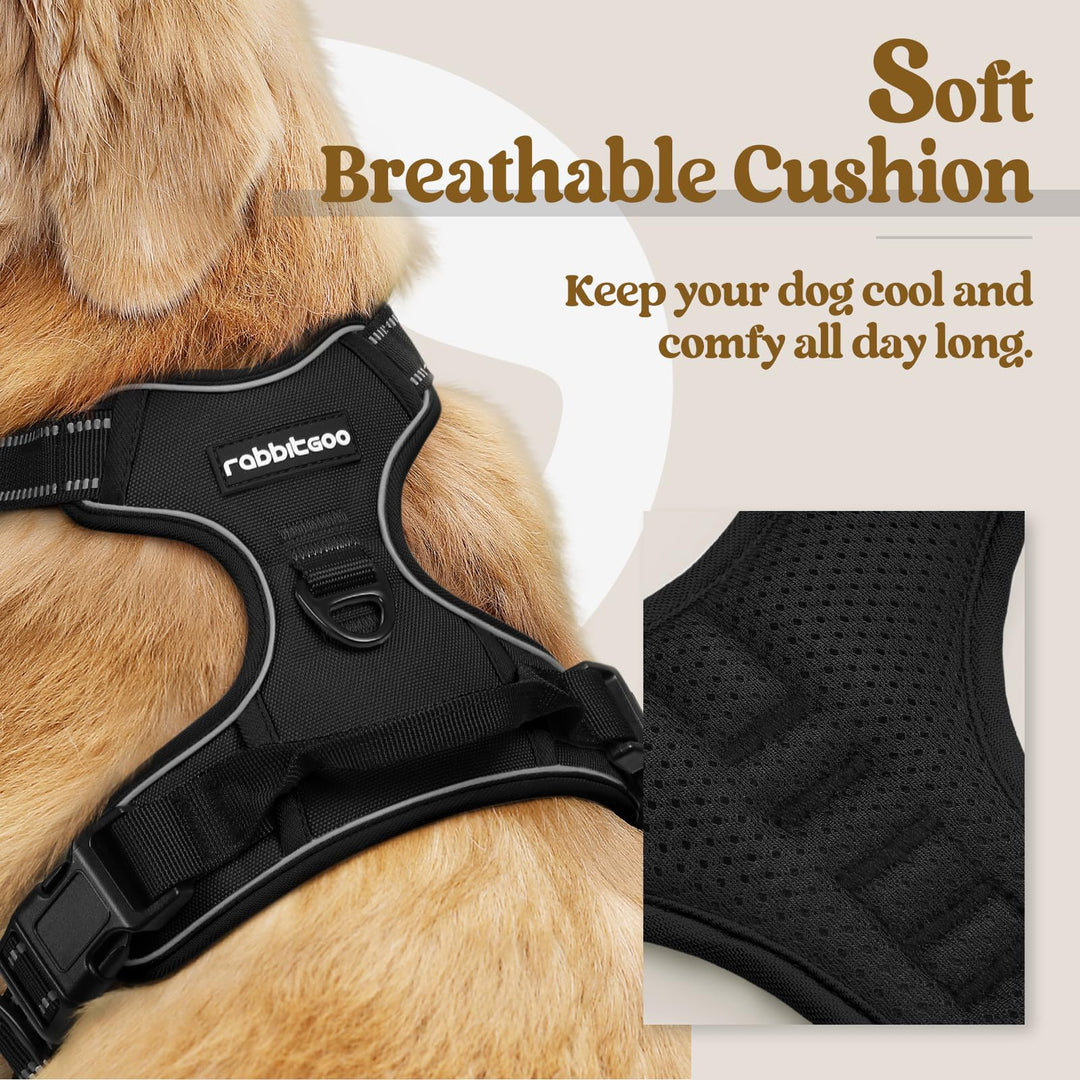Dog Harness No Pull with 2 Leash Clips, Adjustable Soft Padded, Reflective Oxford No Choke Pet Vest with Easy Control Handle for Large Dogs, Black, XL