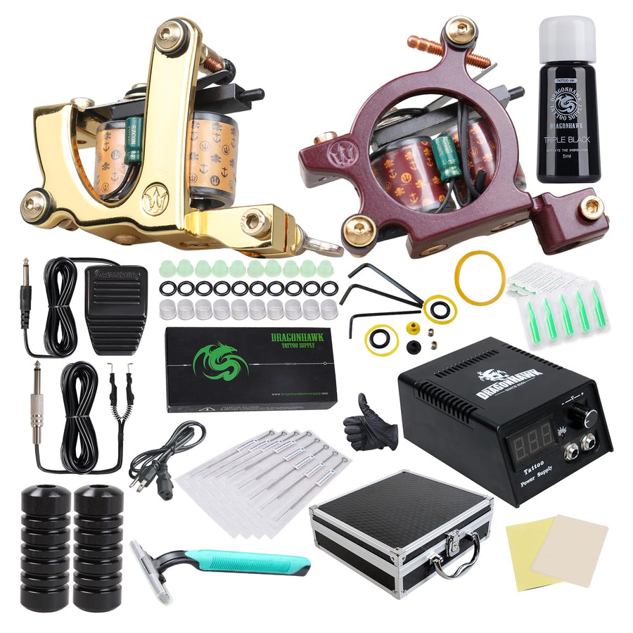 Complete Tattoo Kit for Beginners 2 Pro Tattoo Machine Tattoo Power Supply Kit Tattoo Inks 20 Tattoo Needles Tips Tattoo Supplies