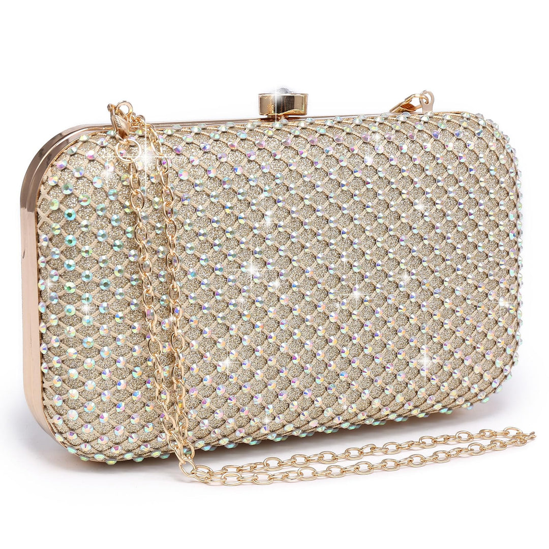 Womens Rhinestone Clutch Purse Sparkling Evening Bag with Crystal Clasp for Formal Prom Party Wedding (Gold)