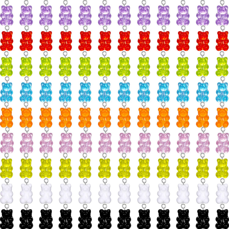 Colorful Bear Charms Pendants Resin Bear Keychains for DIY Jewelry Necklace Supplies (225 Pieces)