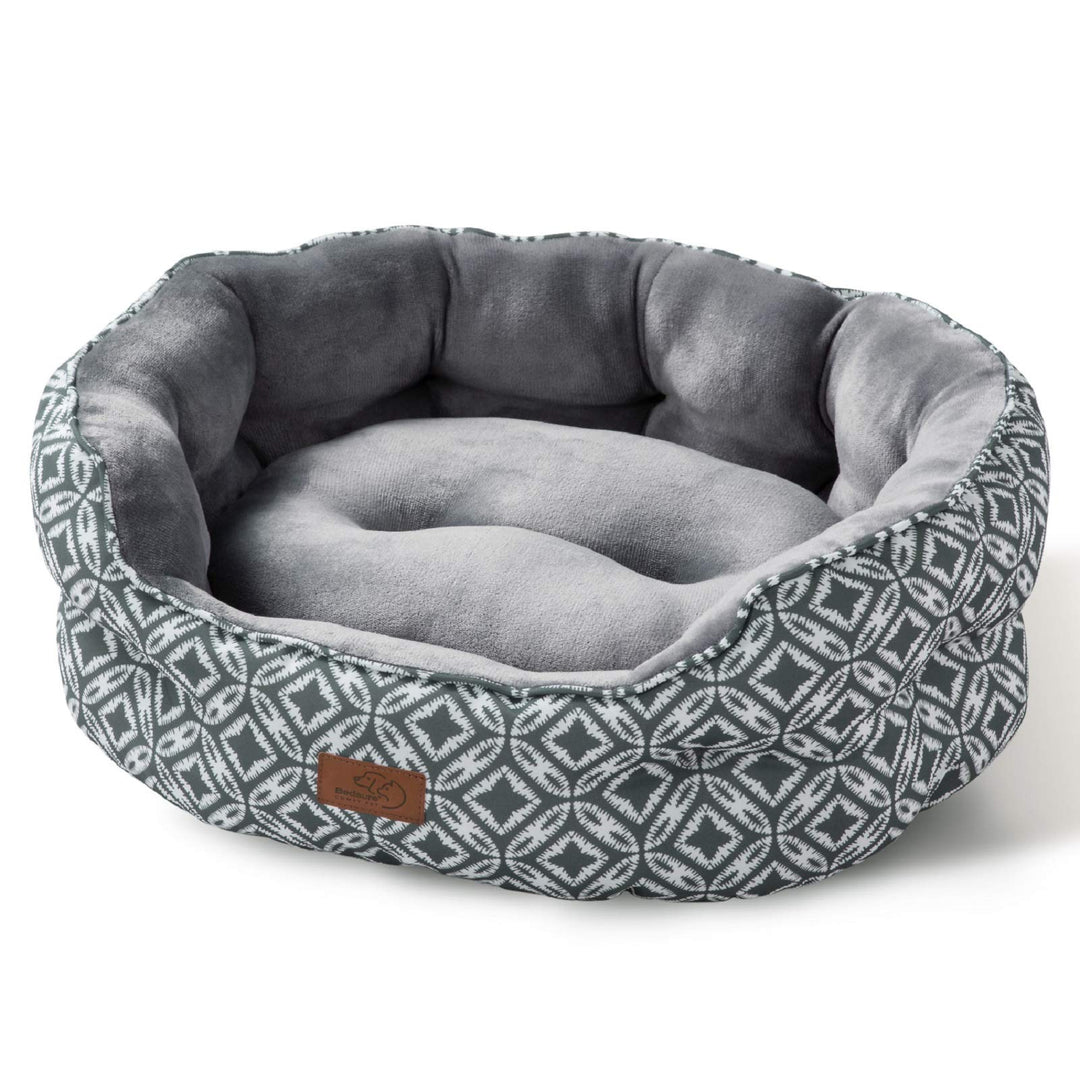Small Dog Bed for Small Dogs, Indoor Cats, Round Super Soft Plush Flannel Washable Puppy Beds, Slip-Resistant Oxford Bottom, Coin Print Grey