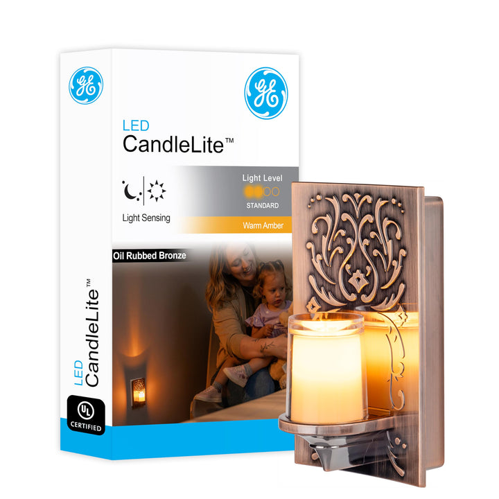 LED CandleLite Night Light, Plug-In, Dusk to Dawn Sensor, Flameless Candle, Sunset Light, Home Decor, LED Lights for Bedroom, Bathroom, Kitchen, Oil-Rubbed Bronze, 11258