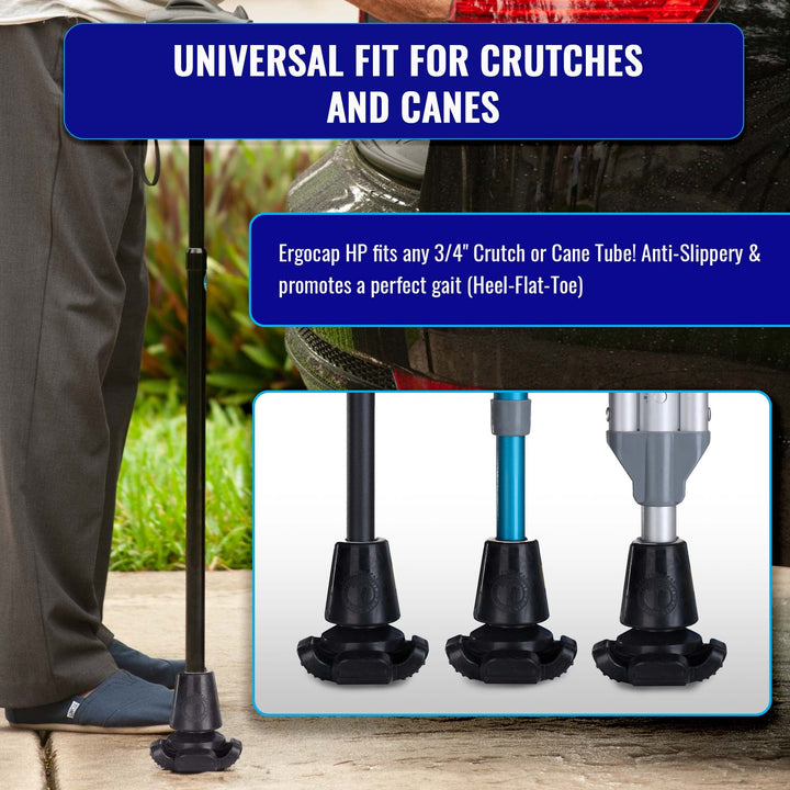 Ergocap® High Performance Crutch Rubber Tip - 3/4'' Rubber Replacement Foot for Canes/Crutches -Stable Four Point, Engineered to Mimic The Joint Articulation of The Foot/Ankle (Universal-2 Tips)