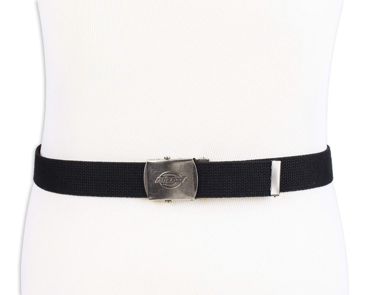 Cotton Web Belt with Military Logo Buckle, Black, One Size-Cut to Fit