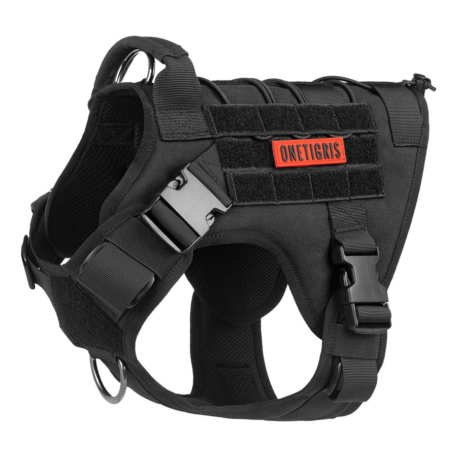 Tactical Dog Harness - Fire Watcher Comfortable Patrol Vest (Black, Large)