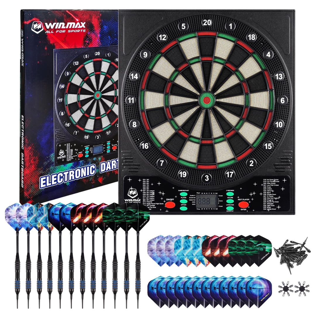 Electronic Dart Board, LED Display Automatic Scoring Dartboard Sets for Adults with 12 Darts 100 Soft Tips, Dart Board Electronic Scoreboard, Power Adapter, Outdoor