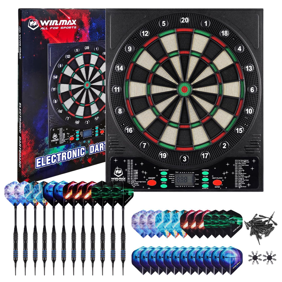 Electronic Dart Board, LED Display Automatic Scoring Dartboard Sets for Adults with 12 Darts 100 Soft Tips, Dart Board Electronic Scoreboard, Power Adapter, Outdoor