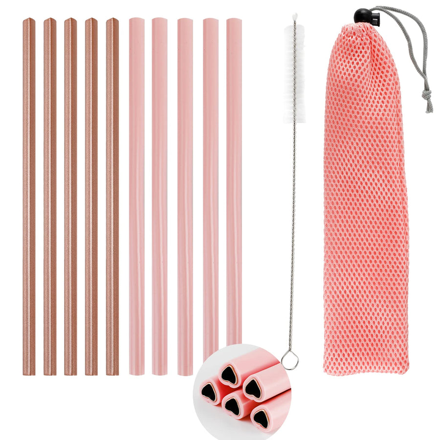 10Pcs Heart Straws Heart Shaped Straws with Silicone Tips Reusable Stainless Steel Straws Silicone Straws with 1 Cleaning Brushes and Mesh Bag for Hot Cold Drinks Valentines Day Birthday Wedding Gifts