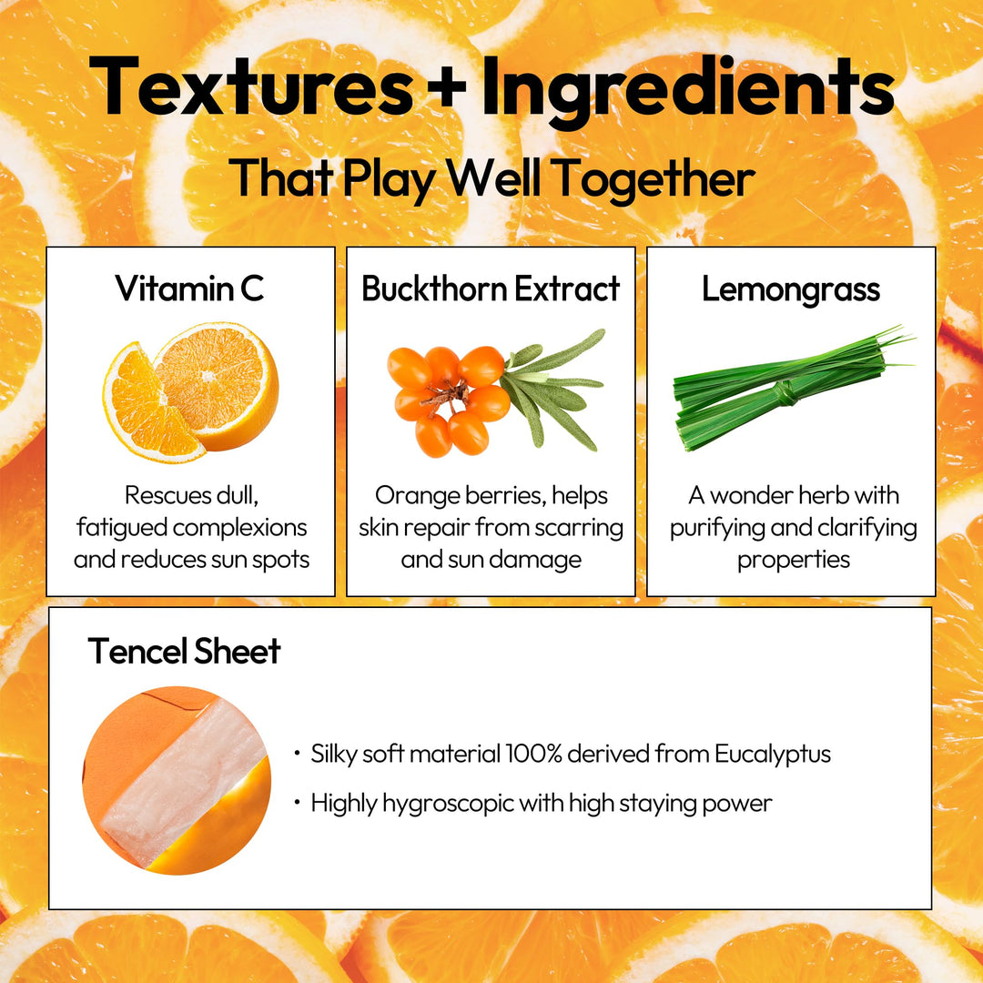 Vita C Sheet Mask, Daily Face Mask with Vitamin C to Renew Skin, Korean Beauty Favorite, 5-Pack