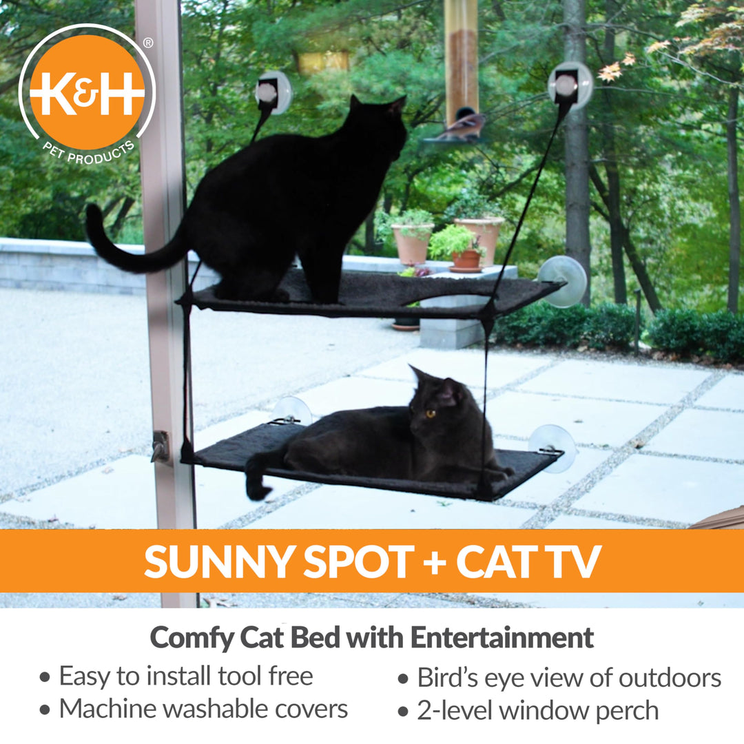 K&H Pet Products EZ Mount Double Stack Cat Window Perch for Large Cats, Sturdy Window Hammock Bed, Steel Frame, Sturdy Suction Cups, 2 Washable Shelf Covers, Foldable - Fits 27W X 31H Glass Spaces