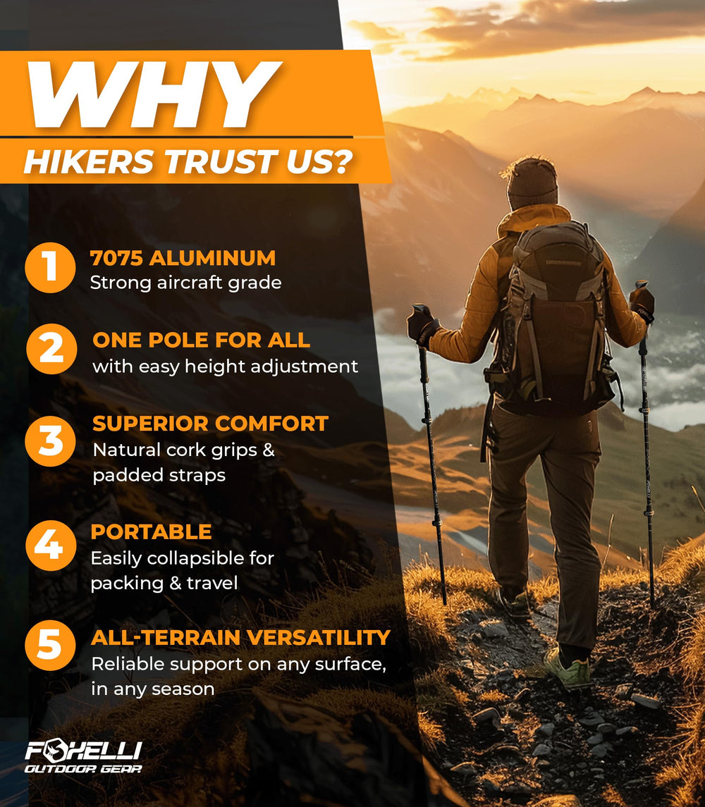 Trekking Poles – Lightweight Collapsible Trekking Poles for Hiking Men & Women, Perfect Balance & Support for Seniors