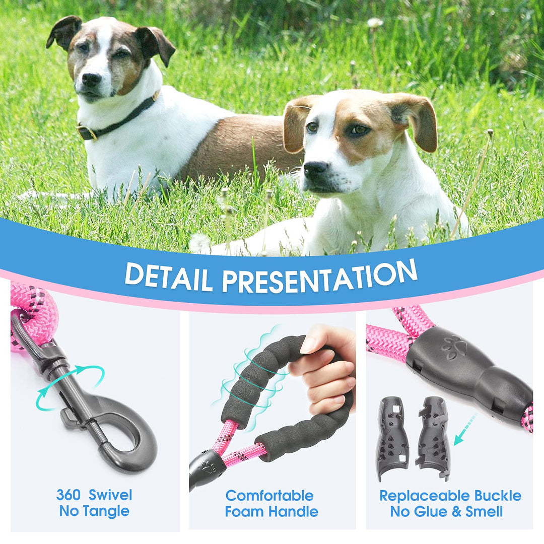 2/4/5/6 FT Dog Leash with Comfortable Padded Handle and Highly Reflective Threads for Small Medium and Large Dogs (5FT-1/2'', Pink)