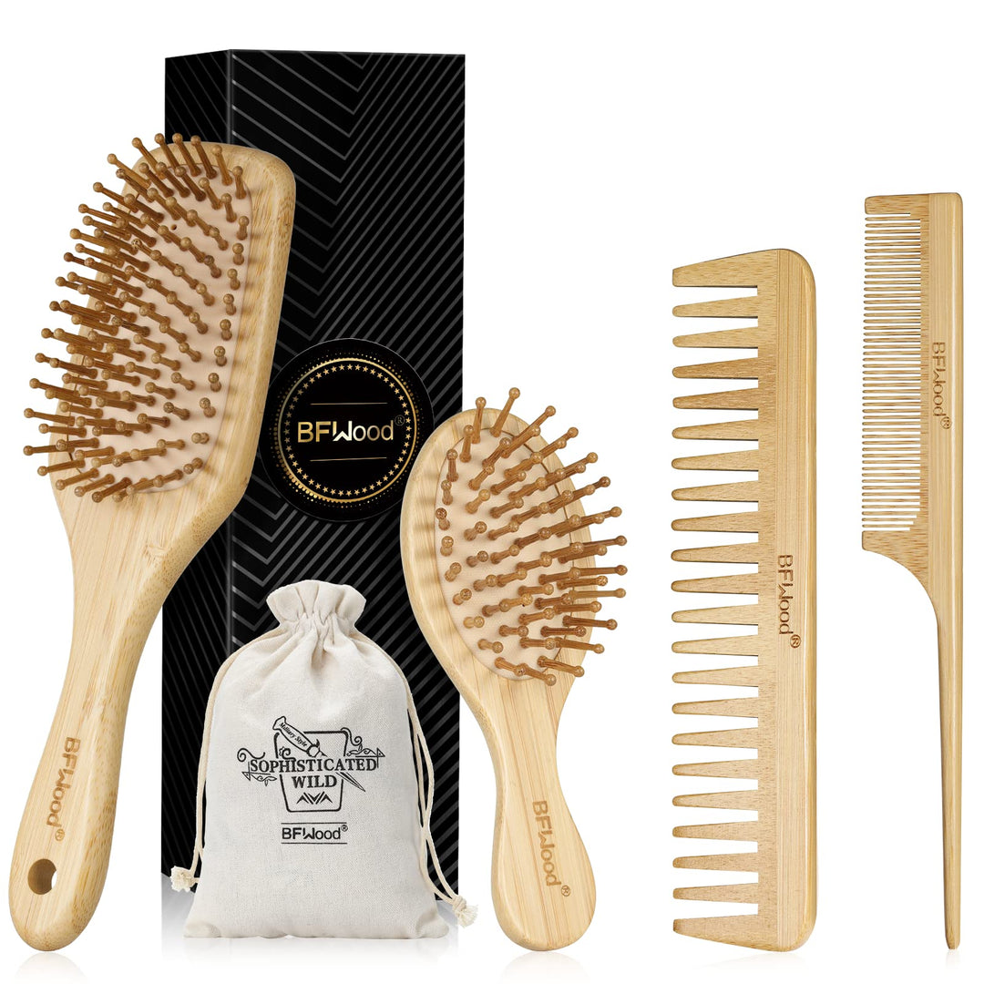 Bamboo Hair Brush and Combs Set