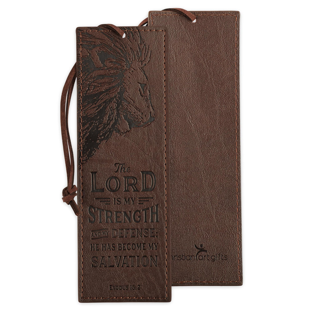 Faux Leather Bookmark The Lord is My Strength Exodus 15:2 Bible Verse, Brown