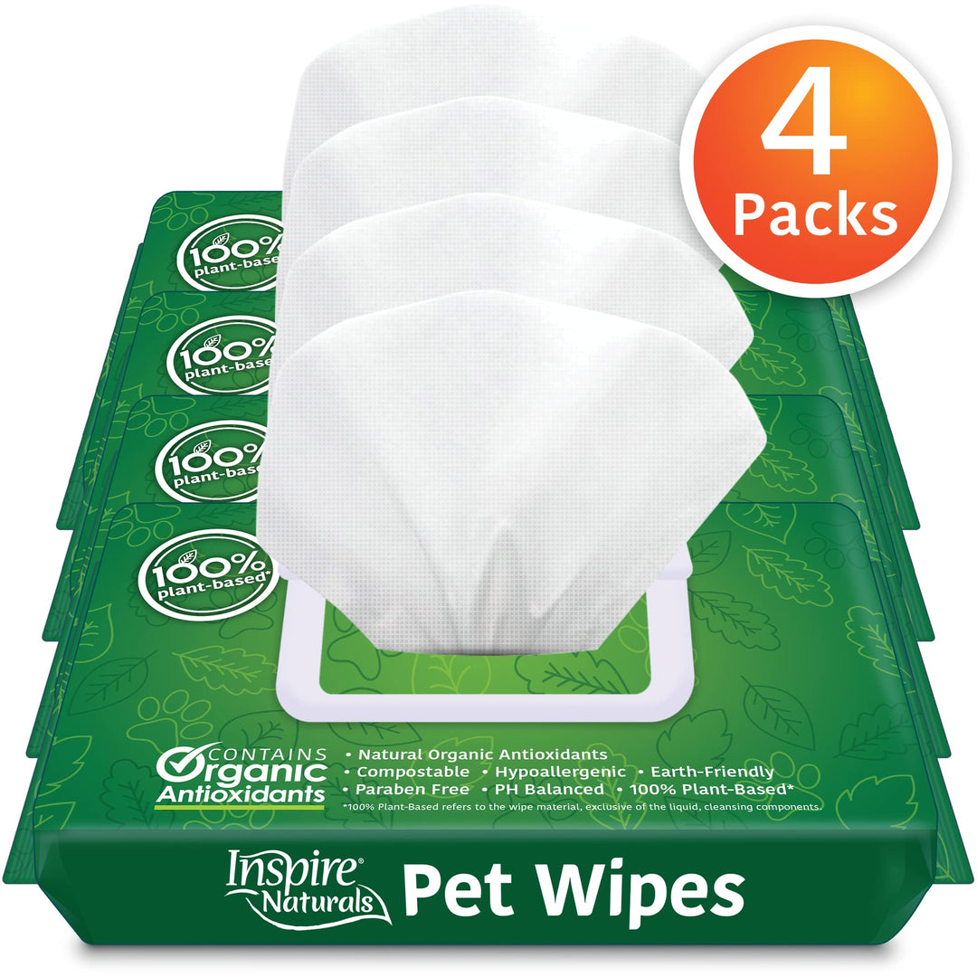 Naturals Pet Wipes for Dogs and Cats 100% Natural Plant Based with Organic Antioxidants, Dog Wipe Cleaning Deodorizing | Cat Wipes | Puppy Wipes | Dog Wipes for Paws and Butt (200ct - 4 Pack)