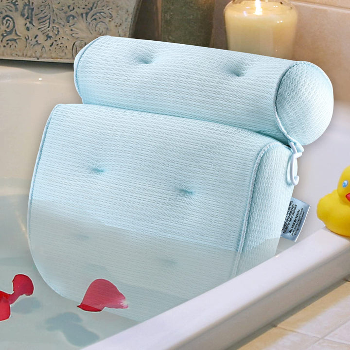 Bath Pillow, Tencel Spa Bathtub Pillow, Ultra Soft Bath Pillows for Tub Neck and Back Support, Quick Dry Bath Tub Pillow Headrest for Bathtub, Machine Wash - Light Blue