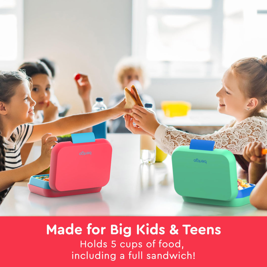 Pop - Leak-Proof Lunch Box & Removable Divider for Ages 8+ & Teens - Lunch Container Holds 5 Cups of Food; 3-4 Compartments; Microwave/Dishwasher Safe; 2 Year Warranty (Flame Red/Turquoise)