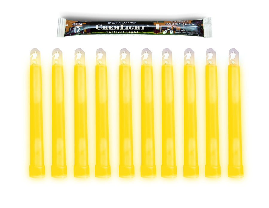 Military Grade Yellow Glow Sticks - Premium Bright 6” ChemLight Emergency Glow Sticks with 8 Hour Duration (Bulk Pack of 10 Chem Lights)