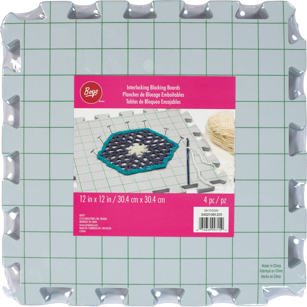 Interlocking Needlepoint, Knitting, and Crochet Blocking Boards, 12'' W x 12'' L, White, 4 Pc