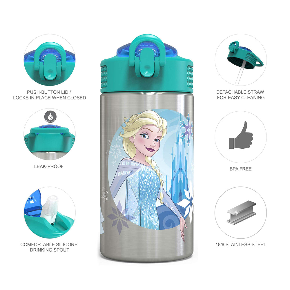 15.5oz Stainless Steel Kids Water Bottle with Flip-up Straw Spout - BPA Free Durable Design, Frozen Girl SS