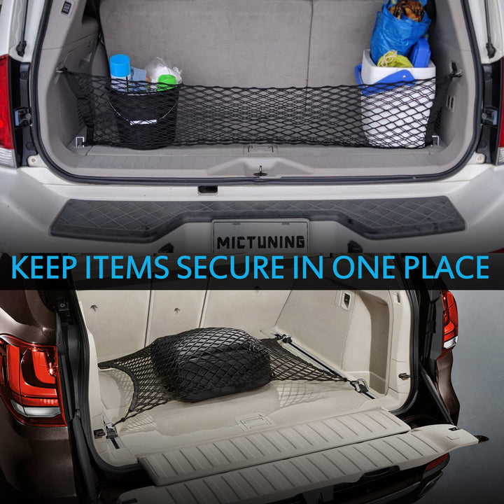 2-Layer Heavy Duty SUV Truck Cargo Net, 43 x 23 Inch Universal Truck Bed Net with Hooks, Adjustable Highly Elastic Storage Organizer Mesh Net Compatible for Pickup Truck SUV