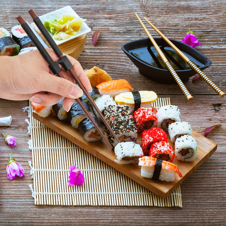 5 Pieces Reusable Chopsticks Helpers Training Chopstick Hinges Connector Practice Chinese Chopstick Helper for Adults, Kids, Beginner, Trainers (Black)