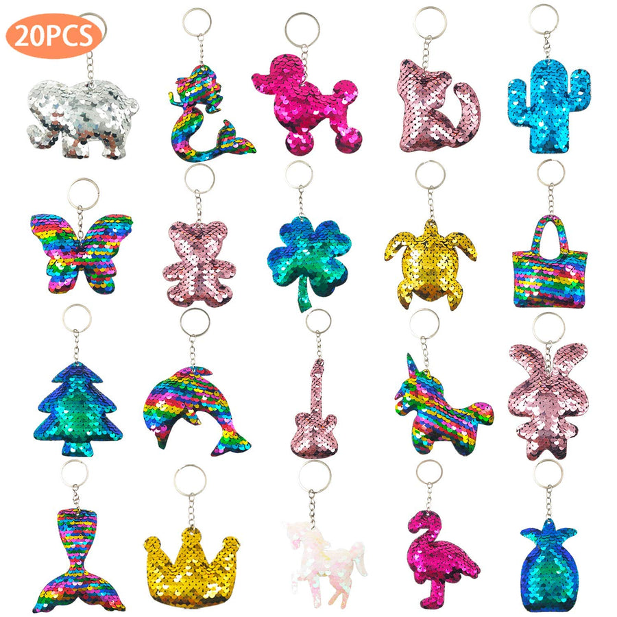 20pcs Flip Sequin Keychain Party Favors for Birthday Kids Teens Adults Party Supplies
