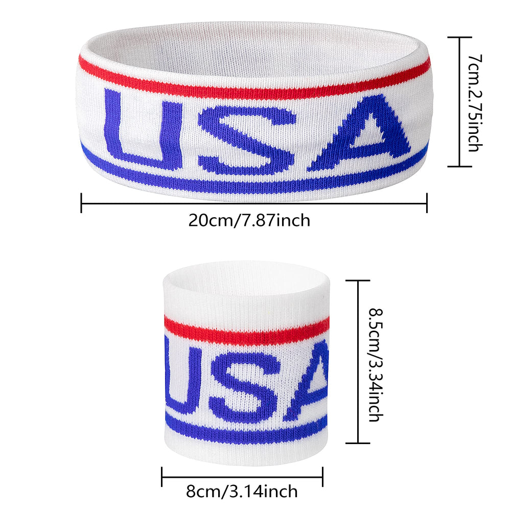 American Flag Sports Headband & Wristband Set - 4 Styles Striped Sweatbands for Basketball, Football, Running, Gym & Exercise - 1 Headband, 2 Wristbands