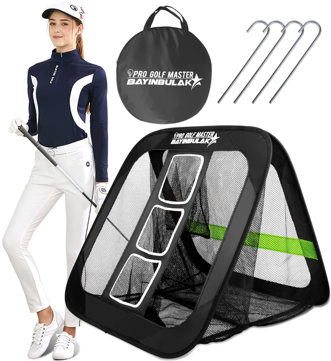 2 in 1 Golf Chipping Practice Net Backyard Driving 2.5'×2.5' Golf Accessories for Men Women Souvenirs, 1 Pack