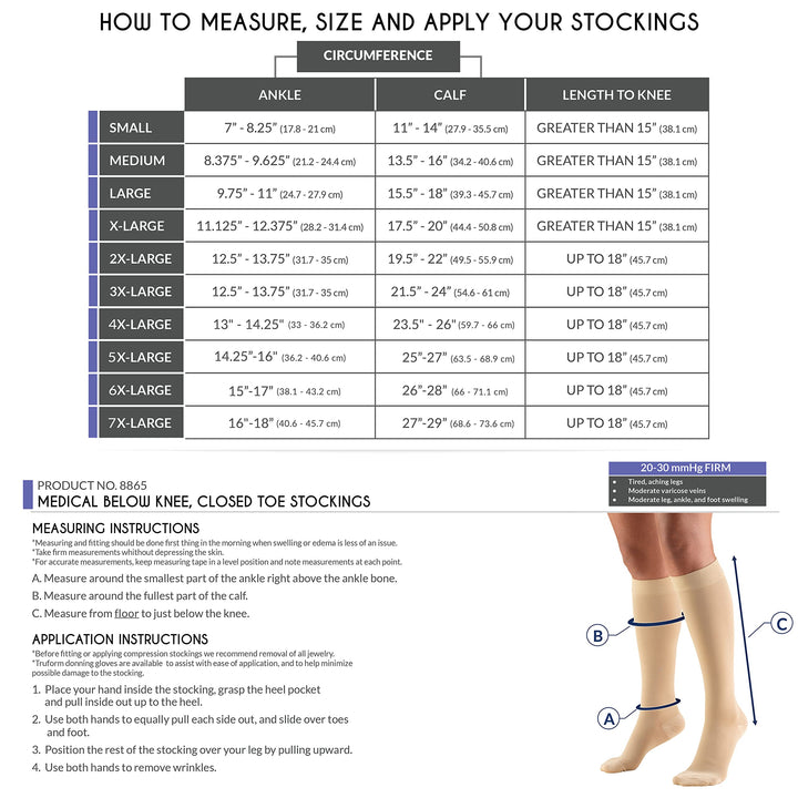 Truform Closed Toe, Knee High 20-30 mmHg Compression Stockings, Beige, 3X-Large
