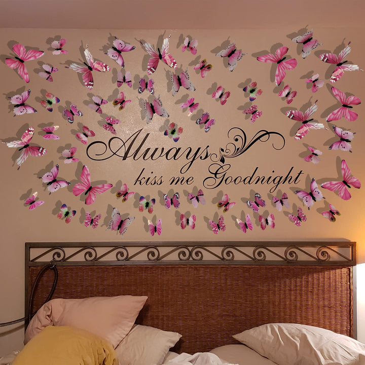 3D Butterfly Wall Stickers Arts Decor Crafts for Kids Girls, Home Decorations for Living Room Baby Bedroom Bathroom Nursery Classroom Office Decals 60PCS (60 Pink)